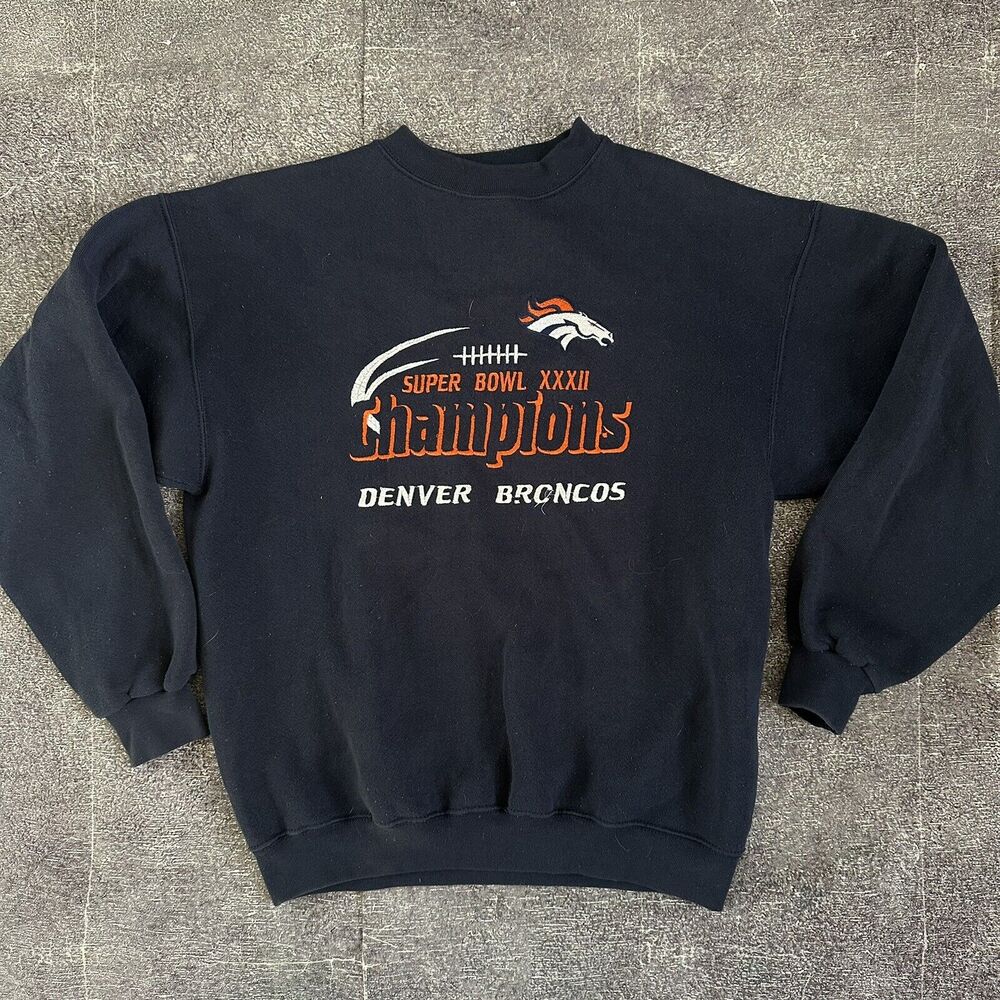 Mens Vintage 90s Logo Athletic Denver Broncos Navy Blue Crewneck Sweatshirt Sz M
